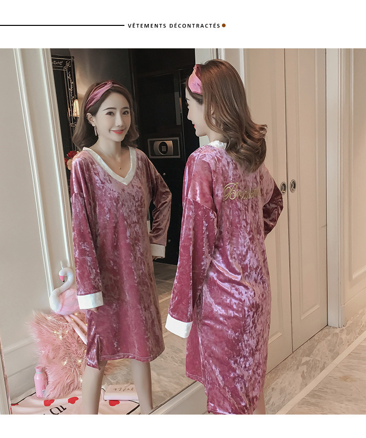 Váy ngủ nữ mùa đông nhung vàng đồ ngủ nữ phiên bản Hàn Quốc dễ thương mùa thu và mùa đông dày lông cừu san hô đêm váy dài mùa đông nữ váy ngủ đẹp