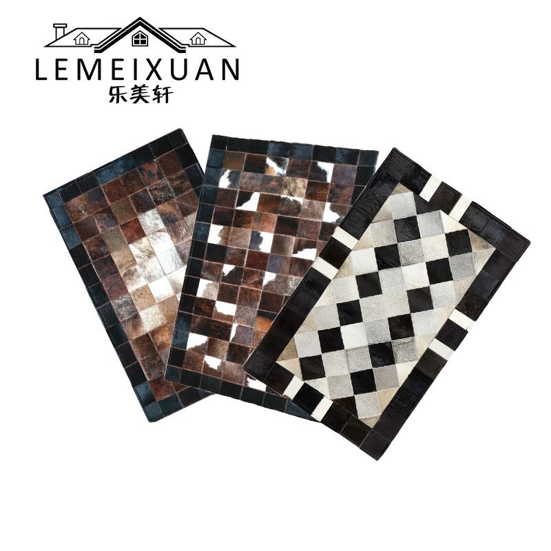 Imported No-Wash Cowhide Genuine Leather Carpet Entry Mat Home Model Room Entrance Door Mat Factory Direct Sale