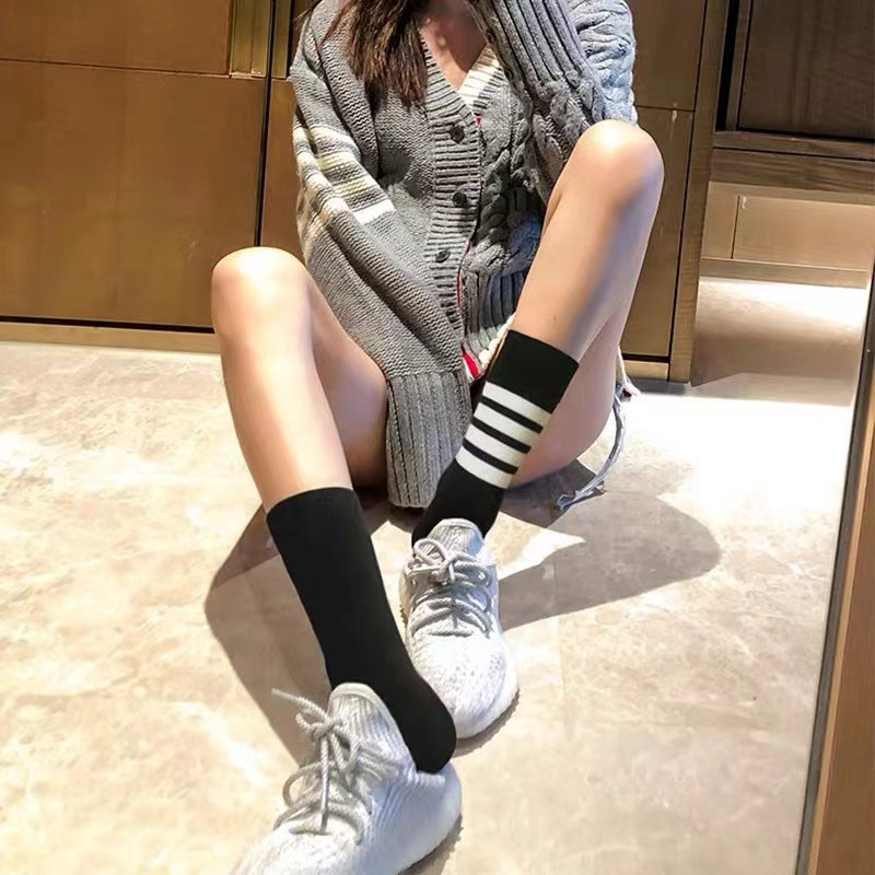 Trendy Brand Tb New Four-Stripe Ab Striped Mid-Calf Socks European and American Street Style Japanese Jk Unisex Pure Cotton Sports Socks