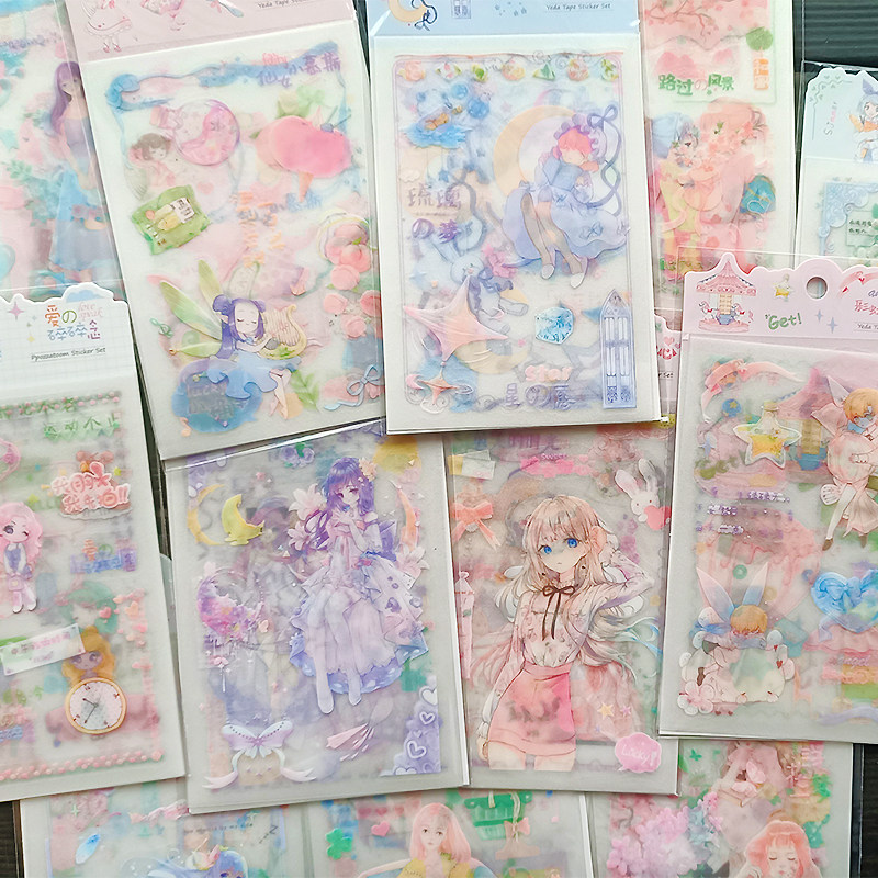 Waterproof Pet Frosted Flash Hand Ledger Stickler Cute Gufeng Character Handbill Material Mobile Phone Sticker student prize