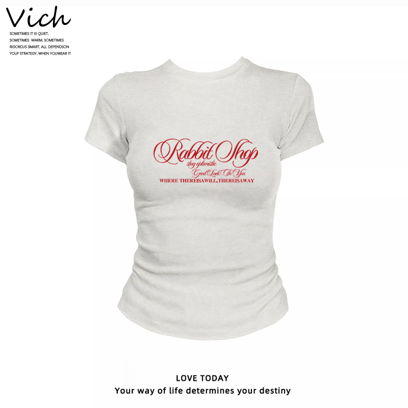 American-Style Letter Print Short-Sleeve T-Shirt for Women, 2026 Summer New Slim-Fit Flattering Sweet Spicy Girl Y2K Waist-Cinching Trendy Top