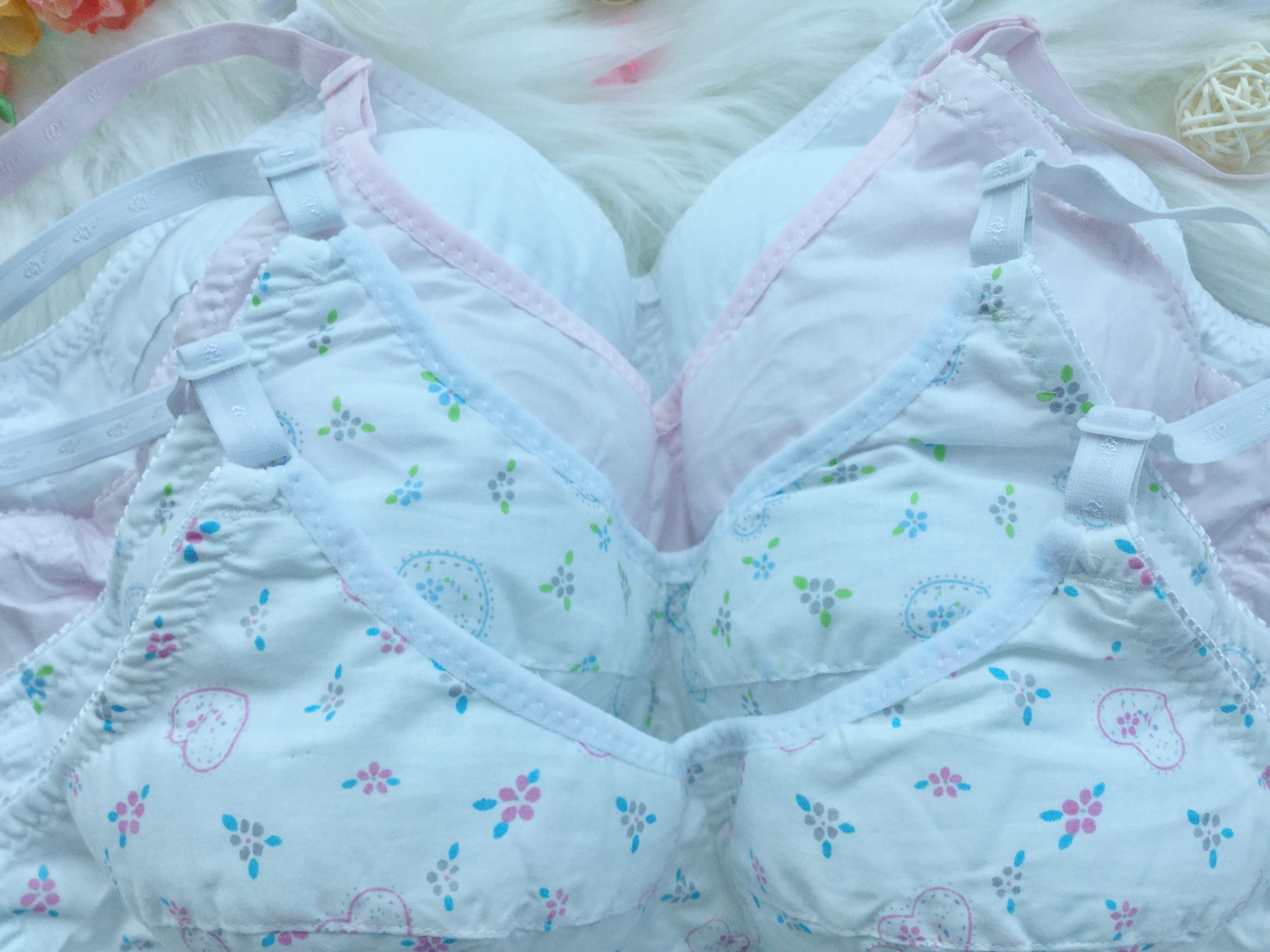 Đồ lót cotton mỏng, thấm mồ hôi, không thấm nước, không có vòng thép, không có áo ngực bằng cotton (6 Gói) - Áo ngực không dây quần lót bầu