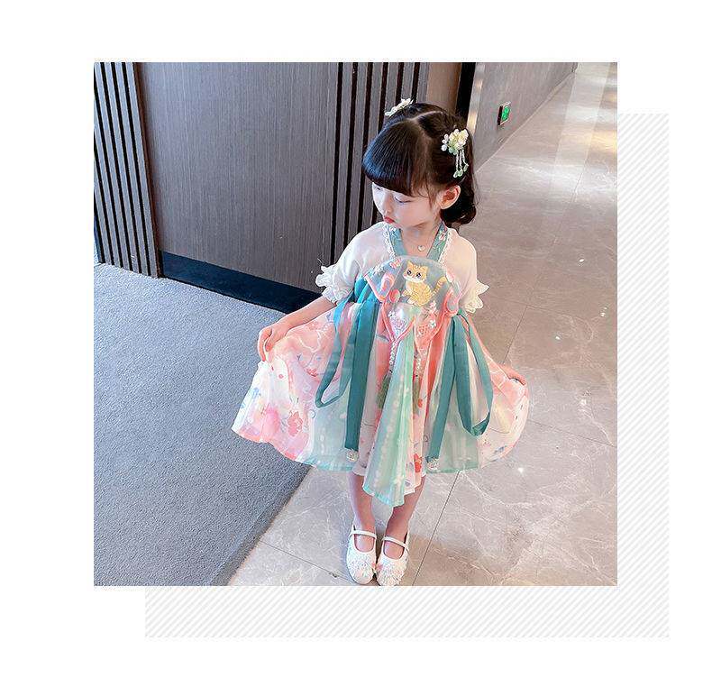 китайский костюм 女童连衣裙中国风女孩旗袍2025新款夏装儿童汉服演出服宝宝公主裙 OTHER