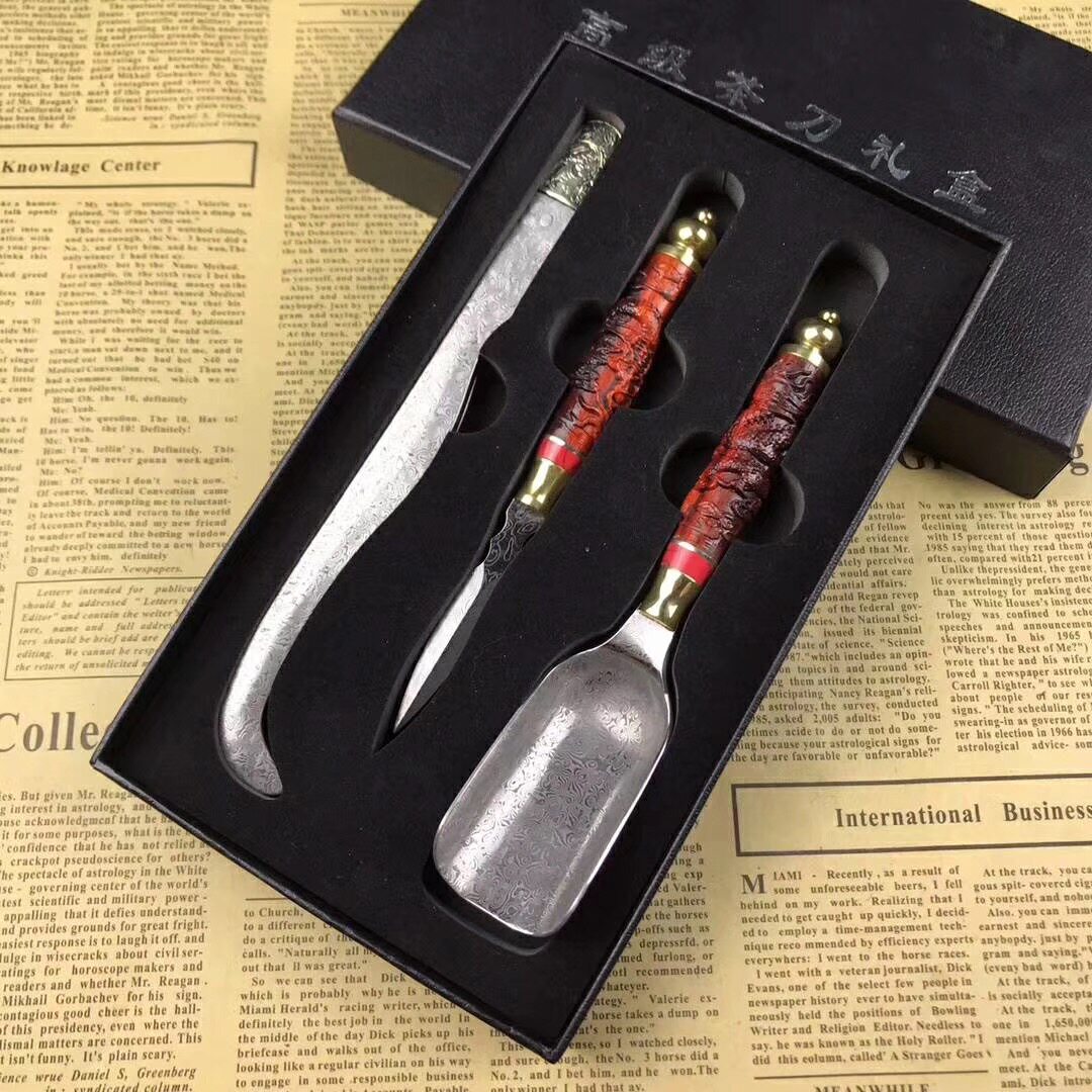 Damascus tea knife set household Pu'er tea pin tea pin tea cone opening tea pry