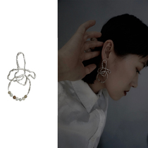 This decoration 2022 spring and summer new small crowdsourced pure silver personality fashion handmade musculature silver 990 jade pearl earrings