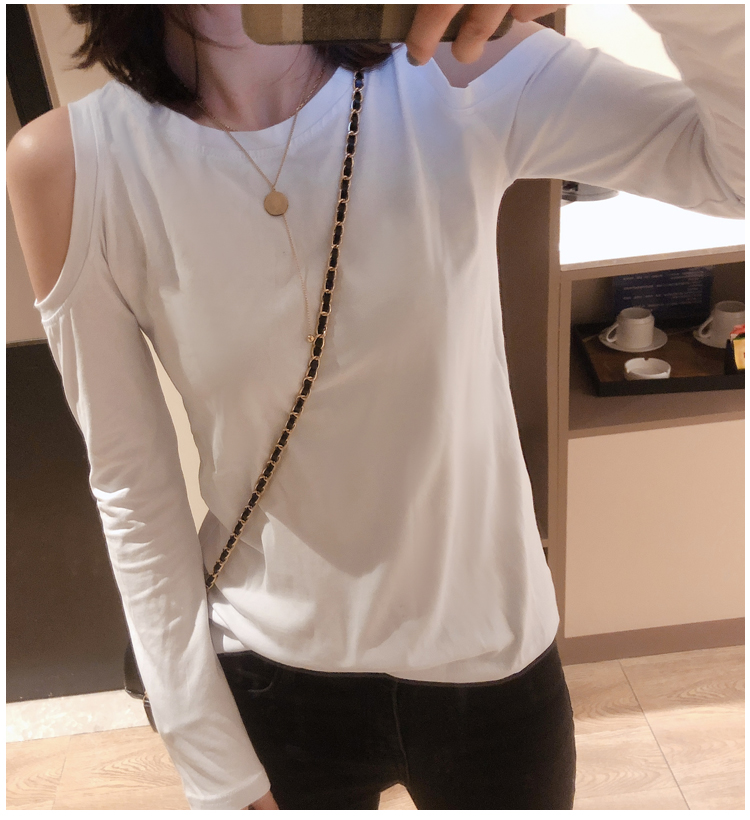 Áo khoác nữ châu Âu 2019 mới mùa xuân áo khoác ngoài vai cotton gợi cảm với áo thun dài tay - Áo phông áo thun tay lỡ