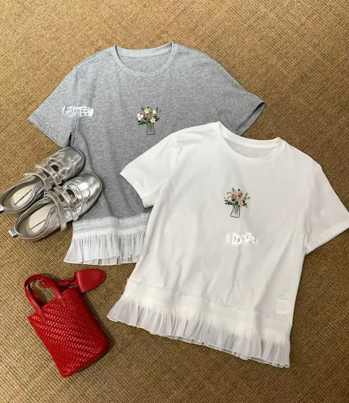 4.17 Embroidered Floral Hem Patchwork T-Shirt, Bust 96, Length 58