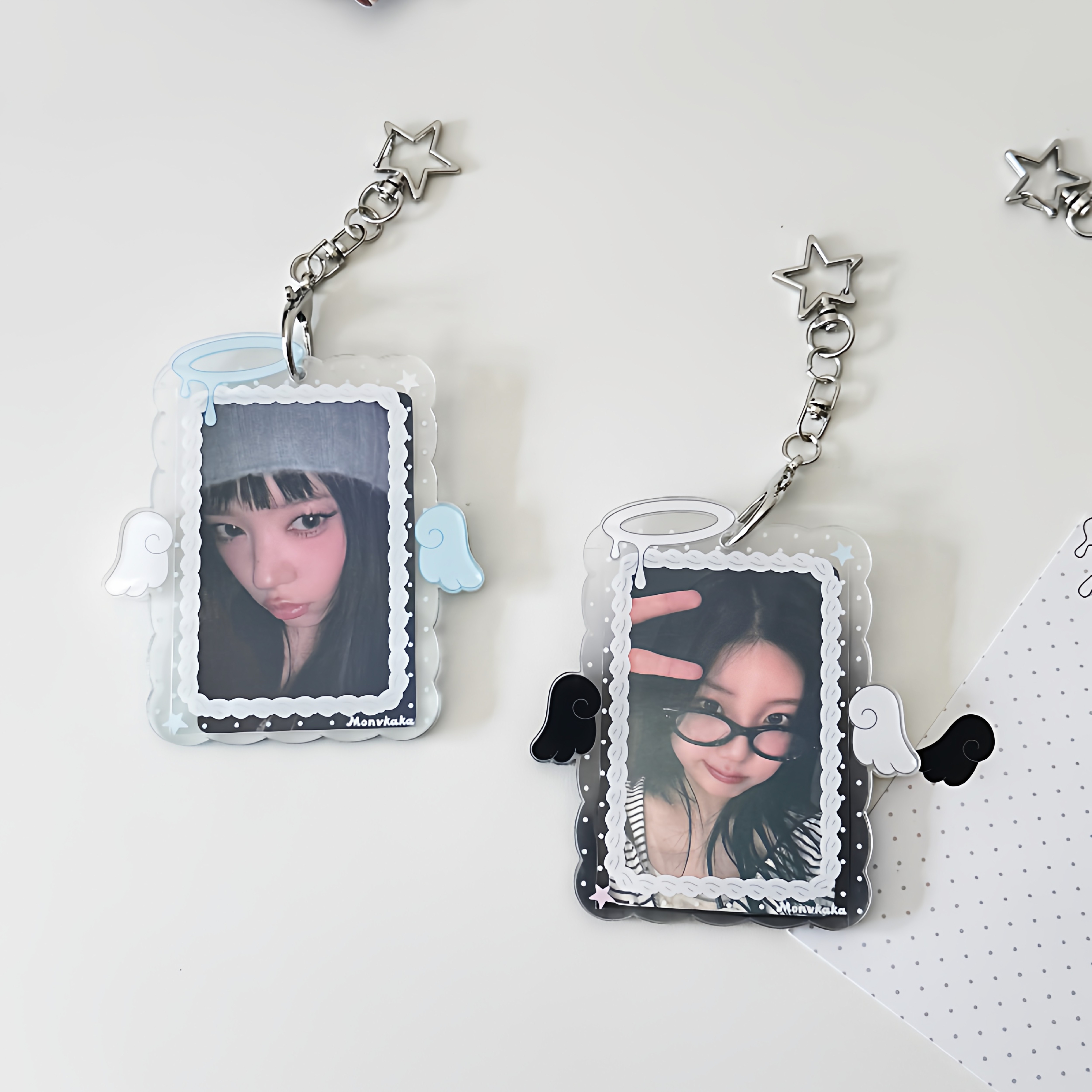 Cute Cream Angel Wings Card Holder Acrylic Hard Card Holder Angel ID Card Film Card Holder