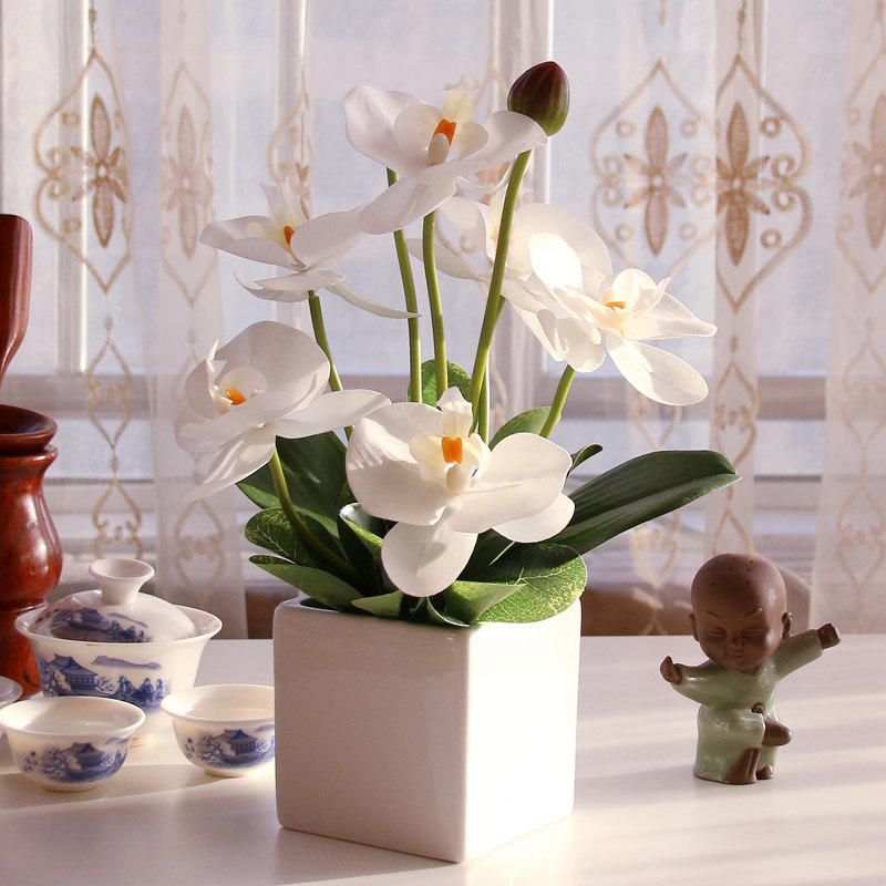 High emulation floral hand PU butterfly Lan suit Living room Decorative Flower Fake Flower Suit of Flower Pendulum with ceramic bottle flower arrangement