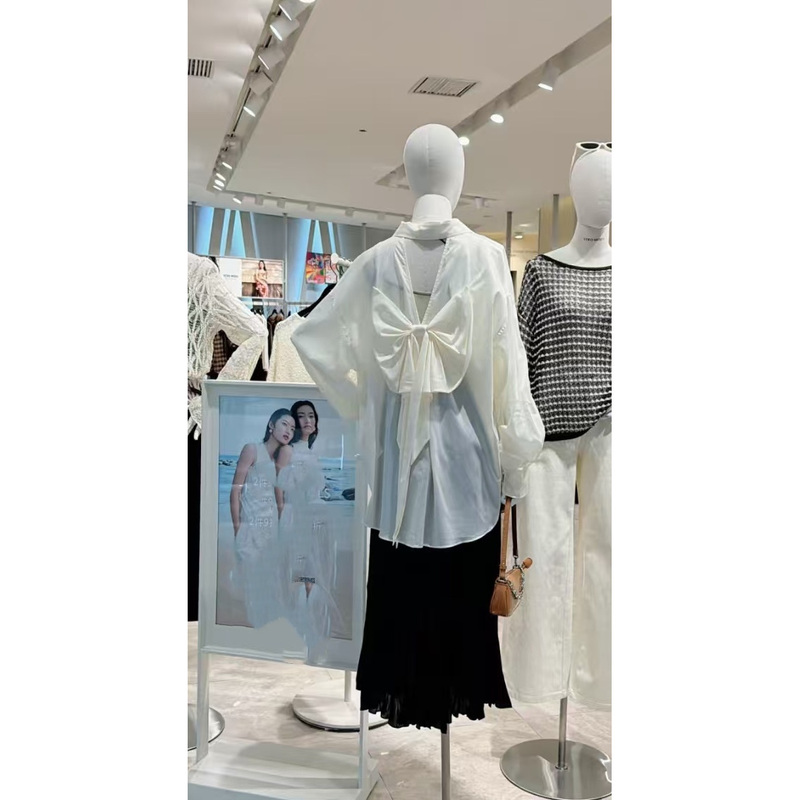 Shirt of the Same Style as in the Mall for Women, 2026 Summer New Model, Containing Lyocell, Bow, and Hollow-Out Design, Top 326205015-99