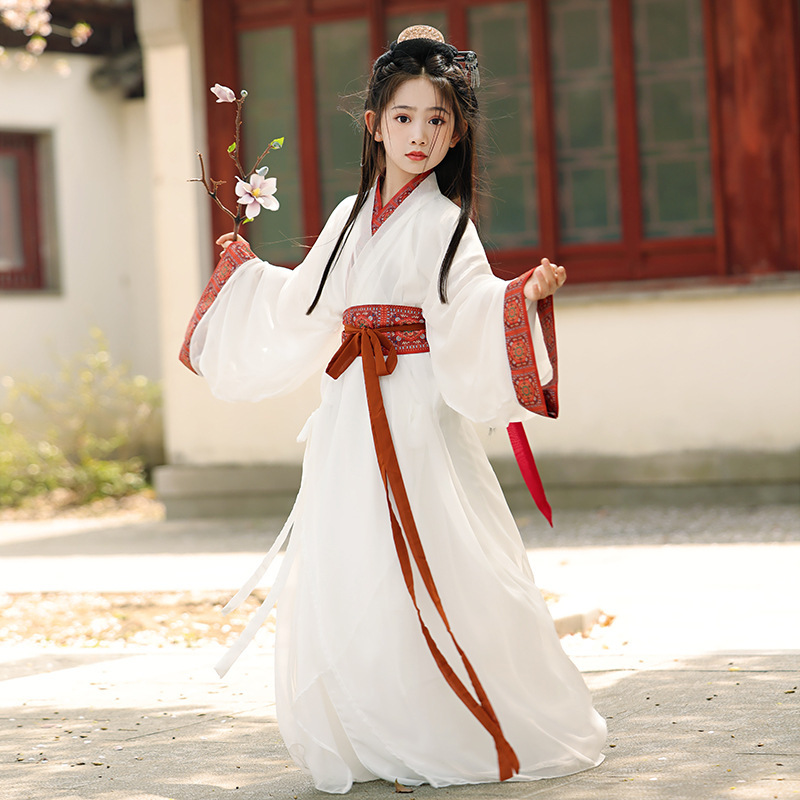 Spring and Autumn Period Robe for Girls, Wei and Jin Style Hanfu, Ancient Costume from the Northern and Southern Dynasties, Chinese Style Performance Costume, Cross-Collar Restored Style Straight Gown