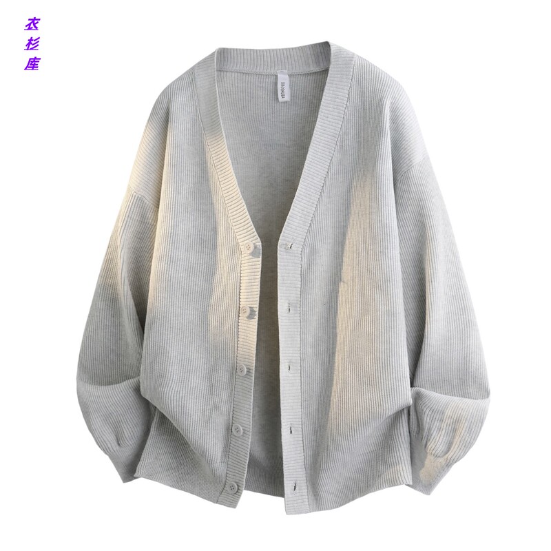 American-Style Cardigan Knitwear for Men, Spring and Autumn Thin Loose-Fitting Old Money Style Jacket, High-End Button Solid Color V-Neck Sweater