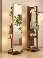 Gương thay đồ bằng gỗ nguyên khối gương soi sàn phòng ngủ có móc treo hộ gia đình đơn giản có thể xoay di động một gương lắp tủ gương treo tường tủ đựng mỹ phẩm có gương