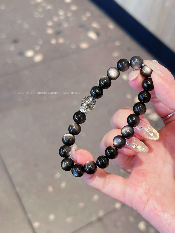 Nicole "Black Priest" Original Natural Obsidian Bracelet Black Gold Super Seven Fortune Bracelet High-End Gift
