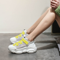 Europe station 2019 spring new thick bottom muffin shoes white sneakers net yarn casual breathable old daddy shoes women