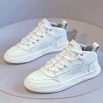Genuine Leather Little White Womens 2023 Spring New Style Four Seasons Versatile Single Womens Fashion Casual High Top Breathable Plate