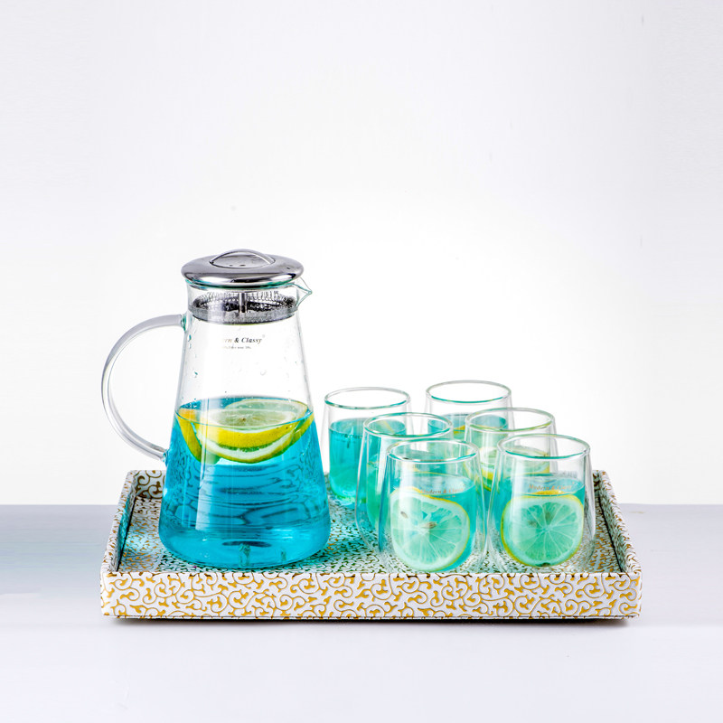 Telet nourishing glass cold kettle cold water kettle high temperature resistant and transparent water glass mug big juice pot water tool suit