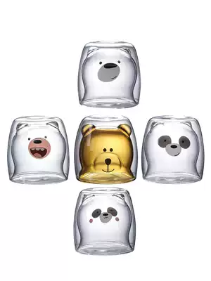 Bear cup cute double-layer glass water cup ins wind household hot and cold resistant high borosilicate milk coffee cup anti-scalding
