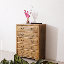 Retro cabinet Chinese cabinet solid wood locker new Chinese style porch cabinet paint-free Zen multi-drawer cabinet Elm furniture
