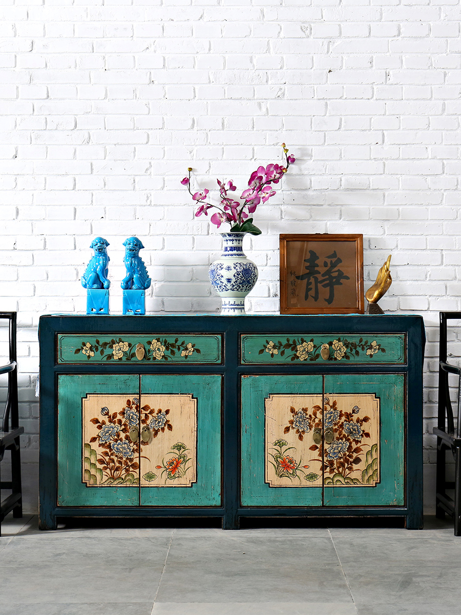 Chinese porch cabinet painted furniture solid wood locker retro cabinet old new Chinese style side cabinet painted cabinet shoe cabinet
