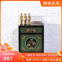 Bedside table Chinese retro style solid wood bedroom free of installation painted green solid wood lockers antique furniture