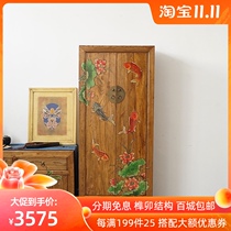 Retro bookcase new Chinese wardrobe solid wood lockers vertical cabinet filing cabinet hand-painted Elm furniture log cabinet