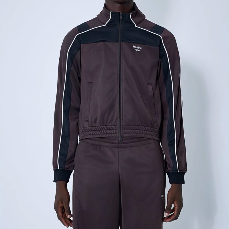 Martine Rose 25Ss Brown and Blue Two-Tone Slim-Fit Sports School Uniform Retro Casual Zipper Jacket