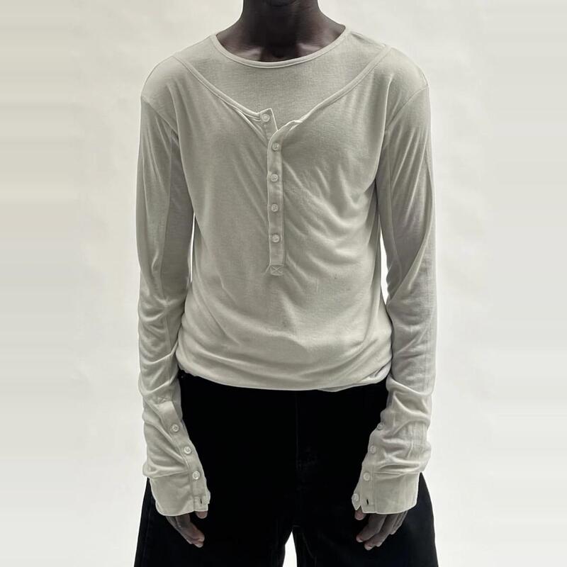 No Faith Studios 24Ss Black and White Two-Tone Slim-Fit Crew Neck Double-Layer Shirt No Faith Studios 24Ss Black and White Two-Tone Slim-Fit Crew Neck Double-Layer Shirt