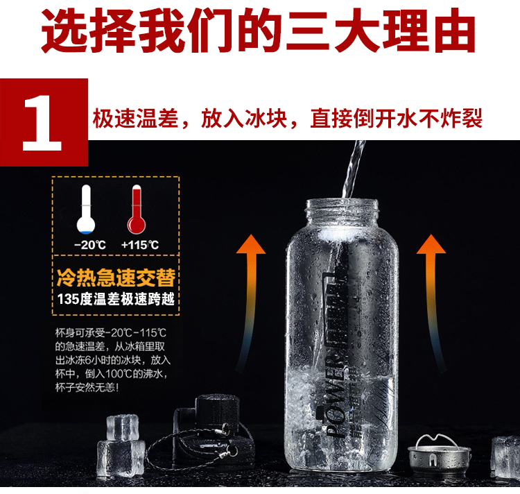 Bình thủy tinh dung tích lớn 2000ml1000ml Bộ lọc trà chịu nhiệt cốc nước cốc cầm tay cốc nước cầm tay - Tách bình đựng nước inox