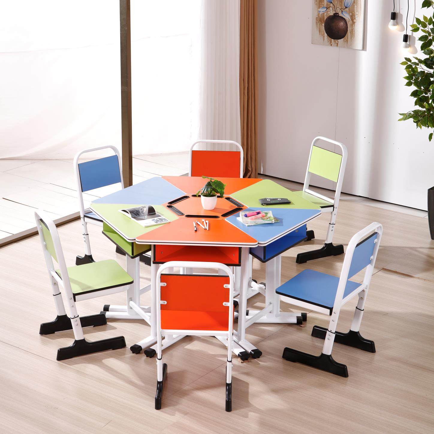 School splicing combination desks and chairs lifting hexagonal table training institution counseling table classroom reading table hosting table