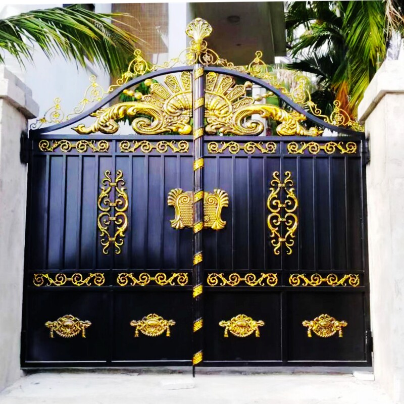 Electric Gate Luxury Courtyard Iron Art Gate Villa Automatic Door Double Switch Modern Style Chinese Aluminum Art Door Pair