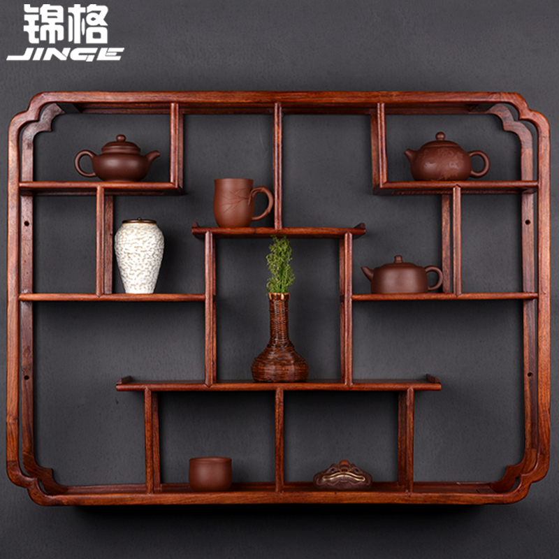 Jing Hung Wall Bogu Rack Solid Wood Chinese Style Multi-Treasure Cabinet Teapot Shelf Wall-mounted Display Show Simple Modern Purple Sand Pot Shelf