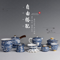 Jinge painted white porcelain ceramic teapot set gilt blue and white porcelain tea cup small set kung fu tea set