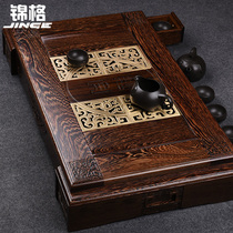 Jinge chicken wing Wood tea tray solid wood kung fu tea set large wooden tea table rectangular drawer type household Tea Sea