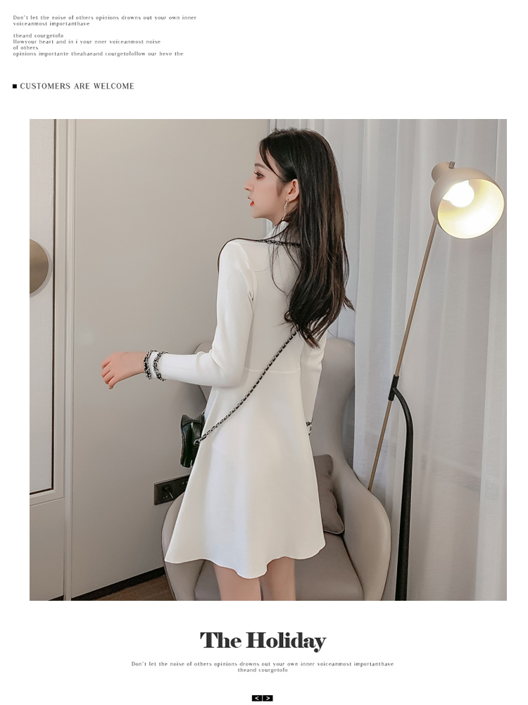 VK旗艦店 韓國風收腰POLO領純色針織長袖洋裝