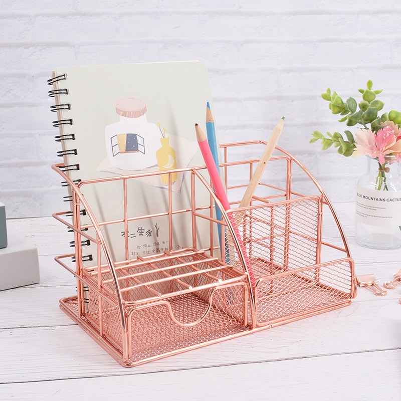 Creative storage box Fashion desktop Nordic storage Cute female ins creative practical durable Wrought iron combination basket