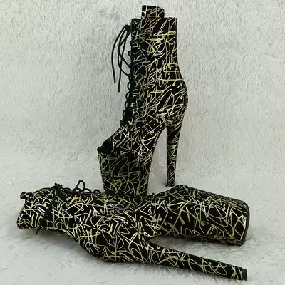 Leecabe new 20CM high-heeled boots Sexy fun catwalk booties Graffiti hate sky high pole dance heels 3B