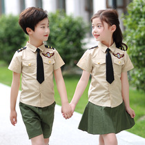 Childrens military uniforms short-sleeved suits boys and girls sea land air force kindergarten primary school students military training class uniforms chorus