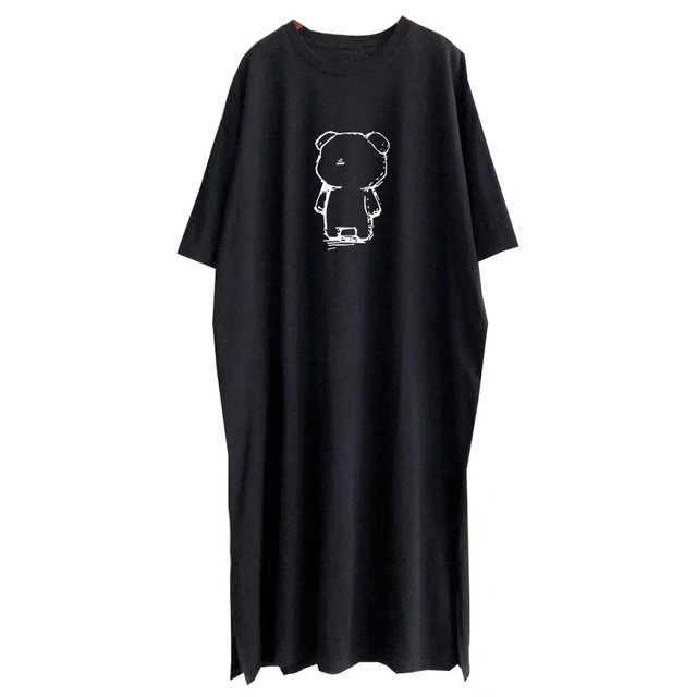 100% cotton 100% cartoon cartoon short-sleeved nightgown men's loose large size one-step skirt summer mid-length cotton niche bathrobe