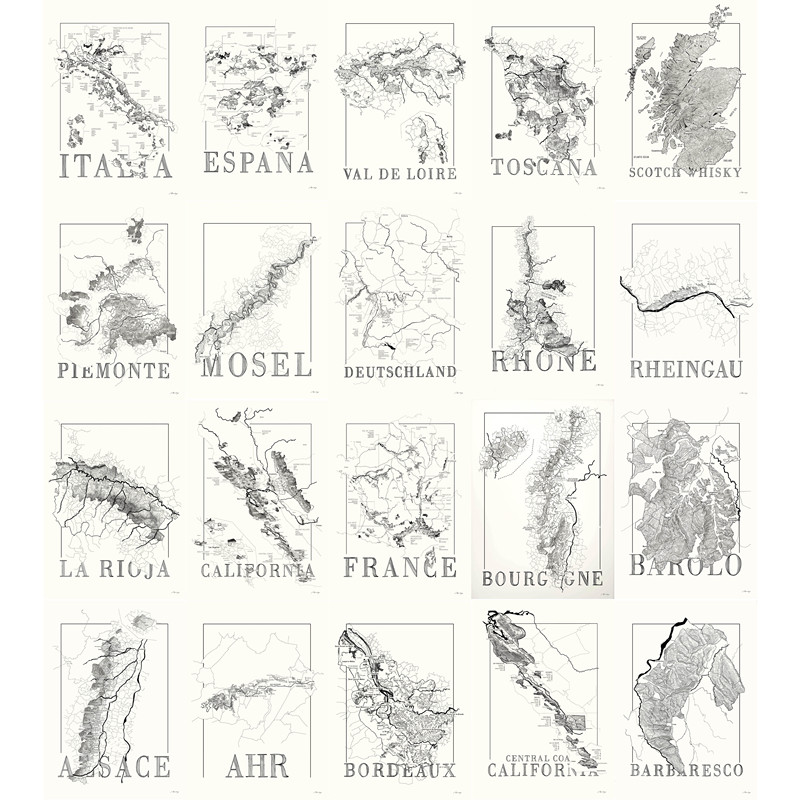 Wine Map Poster Collection Burgundy France Bordeaux Italy Spain High Definition Non-Fading