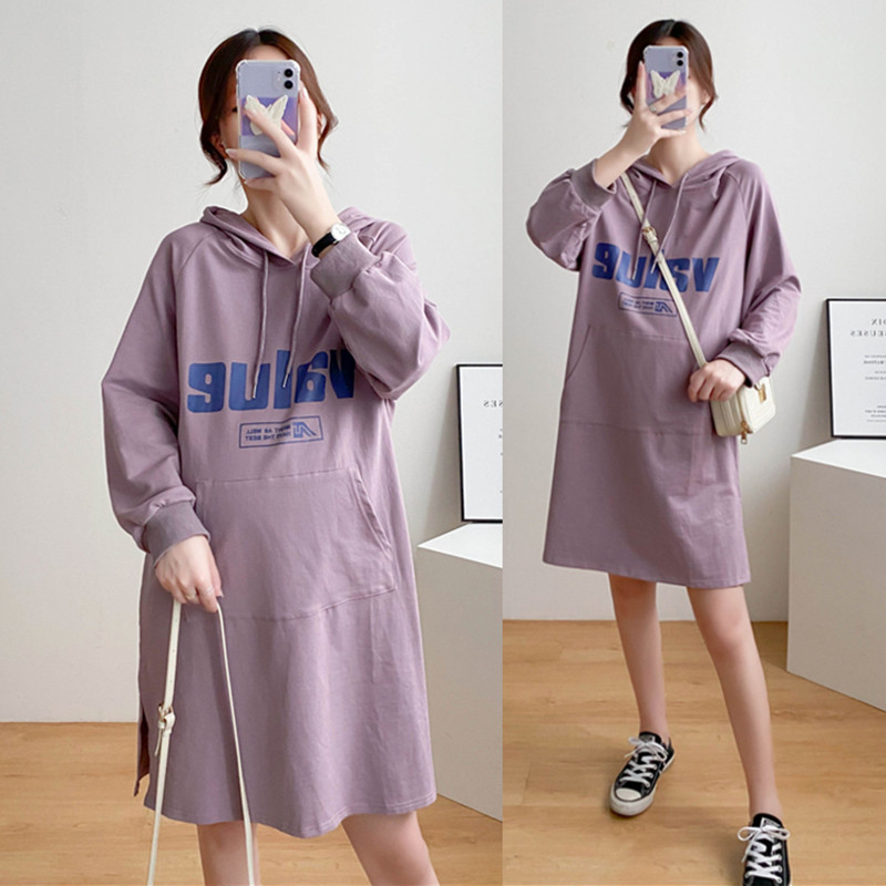 Pregnancy Woman Dress Spring Autumn Season With Cap Sports Shirt Woman 2021 New Korean Version Large Size Loose 100 Hitch Blouses Fall Jacket Tide