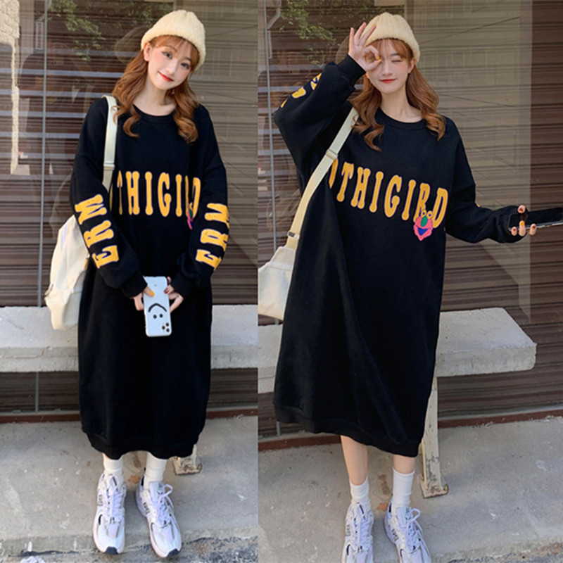 2021 New large - yard pregnant woman in loose middle - long plus thicker lamb jacket sweater overhead woman