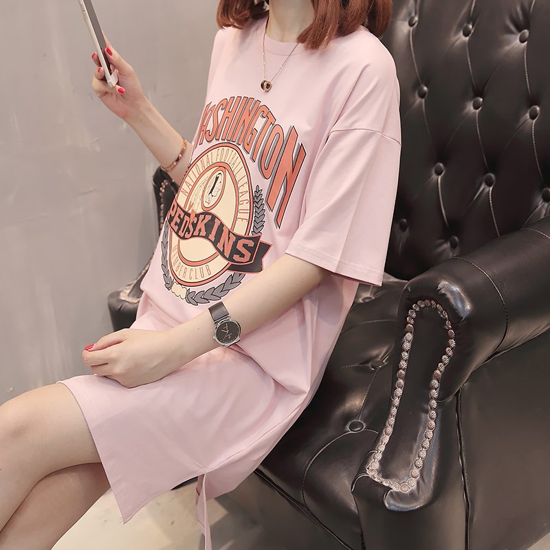 Fat mm 200 pounds loose mid - long pregnant women dress cotton short - sleeve T - shirt and Korean pregnancy dress summer dress
