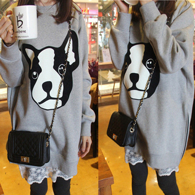 Maternity spring top Korean version loose medium and long version of maternity sweater dress spring and autumn and winter tide mother base shirt