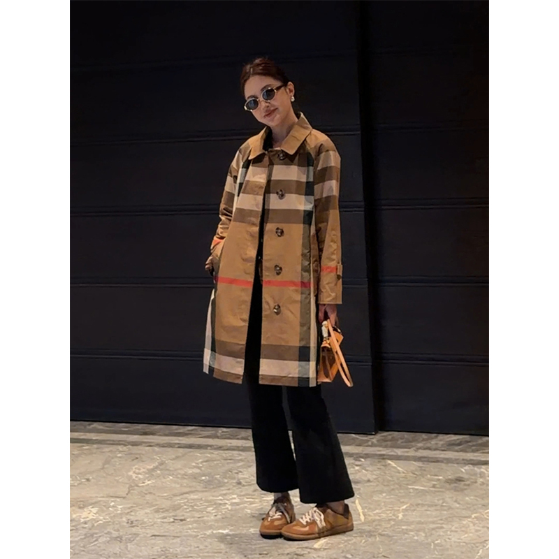 Yoyo Step [Elegance] British Style Trench Coat for Women, Mid-Length 2026 New Casual Plaid Spring and Summer Lapel Jacket