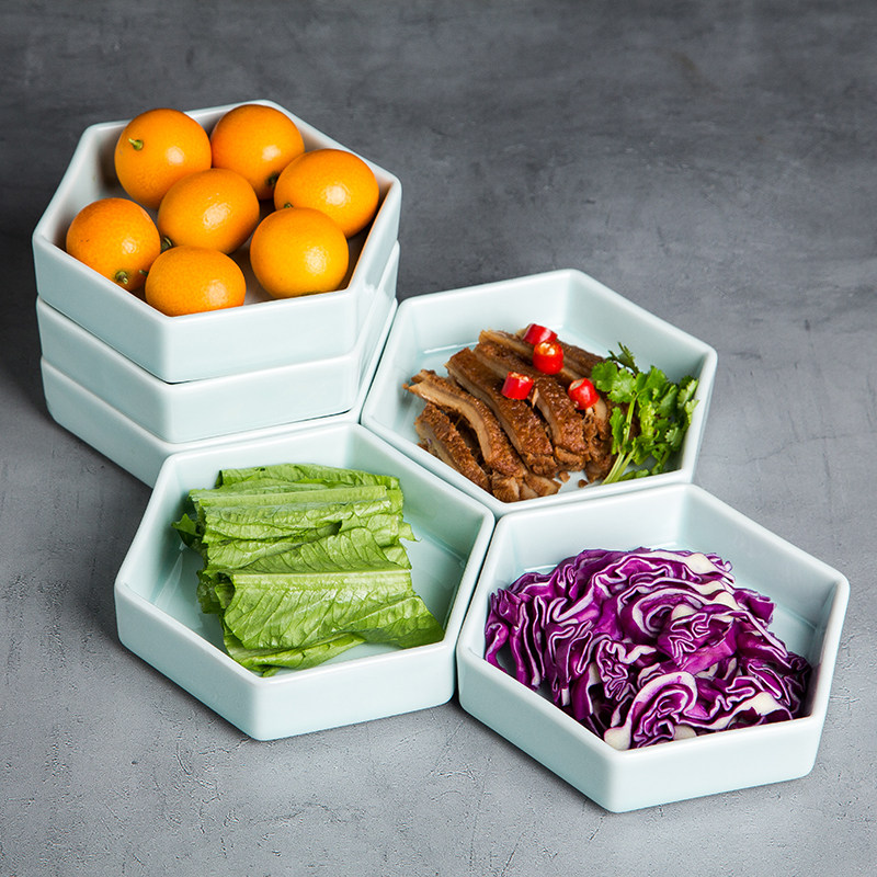 Jingdezhen color green glaze hexagonal utensils plate artistic conception dishes creative tableware molecular cuisine characteristic personality cold dish plate