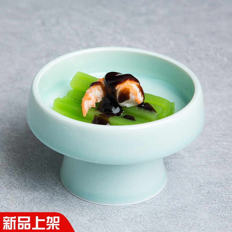 New Chinese Characteristics Snack Cutlery Cutlery High Foot Bowls Cold Vegetable Dining Room House Private House Vegetable Creative Tea Dot Bowl Green Glazed Ceramics