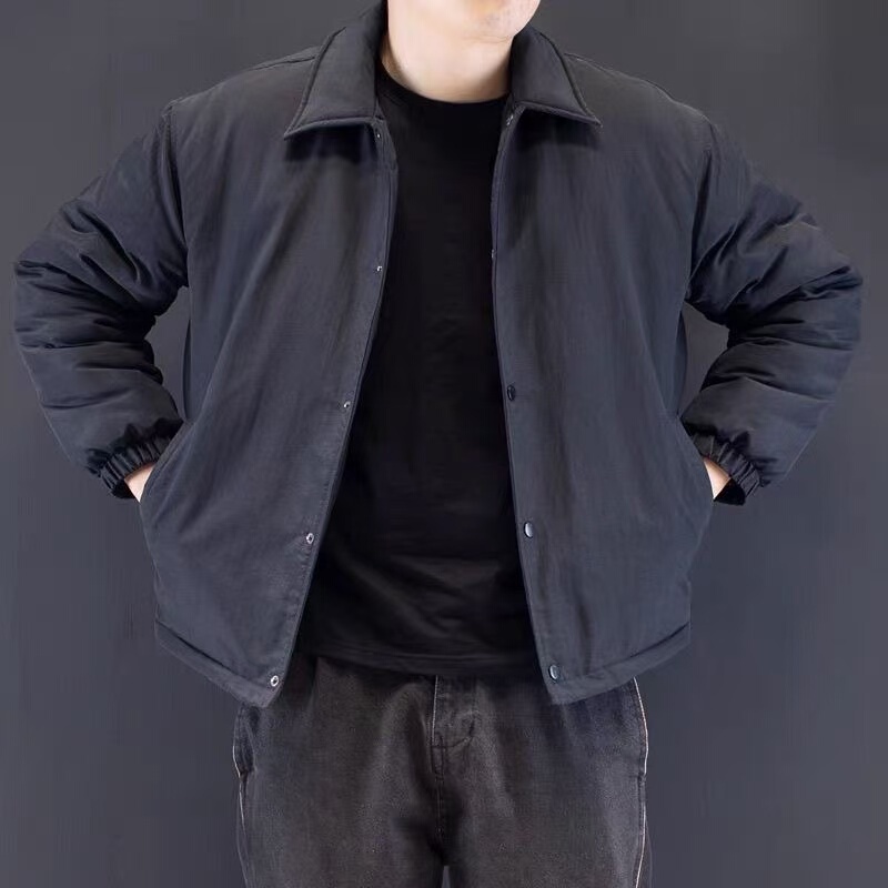 Japanese Retro Short Casual Lapel Cotton Jacket for Men, New Autumn and Winter Trendy Simple Jacket, Warm Cotton Coat