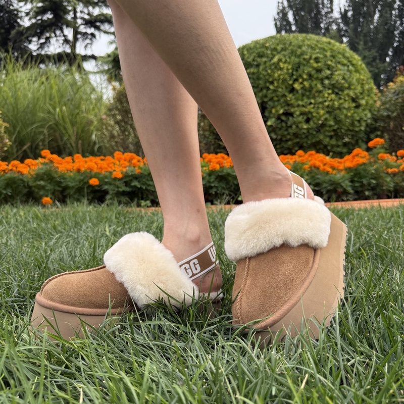 Authentic Ugg Women's Classic Closed-Toe Thick-Soled Fur Slippers with Elastic Band and Closed Heel 1113474