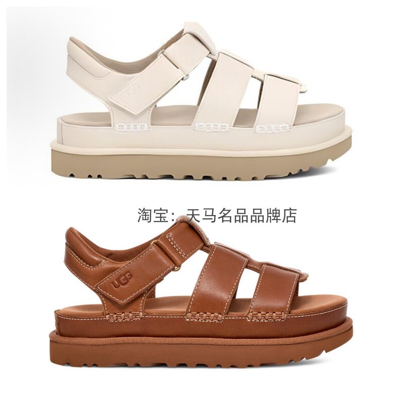 Authentic Ugg Summer Women's Fashion Casual Thick-Soled Velcro Gold Star Sandals Cowhide Sandals 1154650
